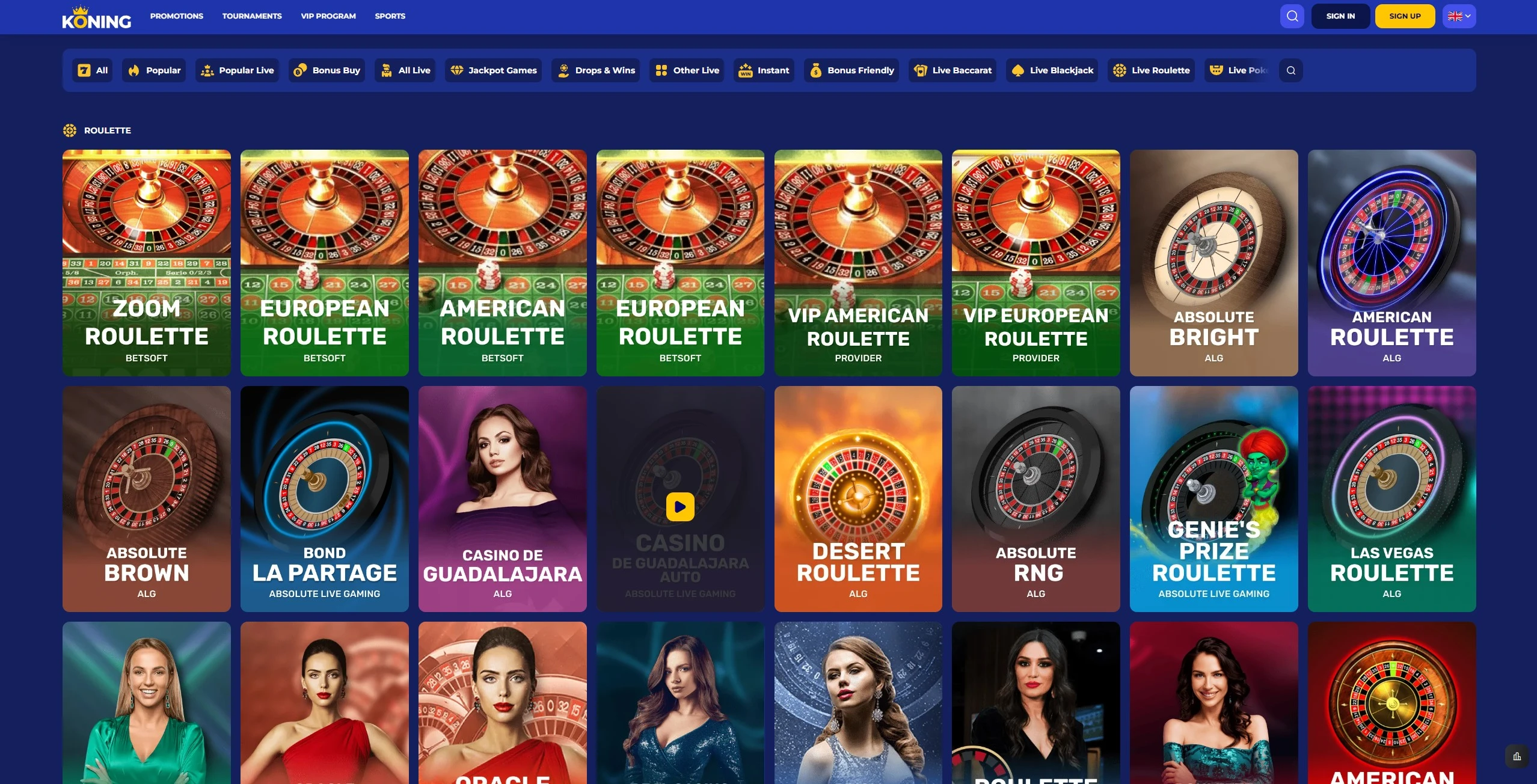 Lobby overzicht van verschillende Koning gokkasten en online slots